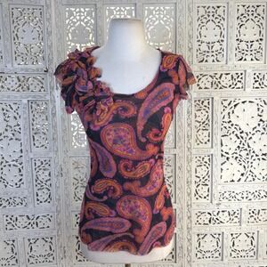 Vtg Y2K Mesh Paisley Blouse Womens Medium Coquette Whimsical Fairy Retro
